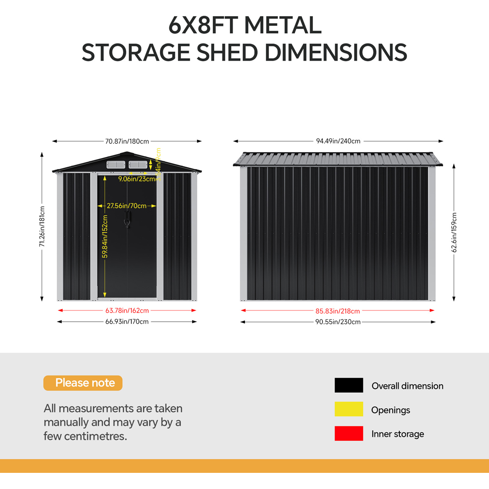 Living and Home 6 x 8ft Black Metal Apex Garden Storage Shed Image 8