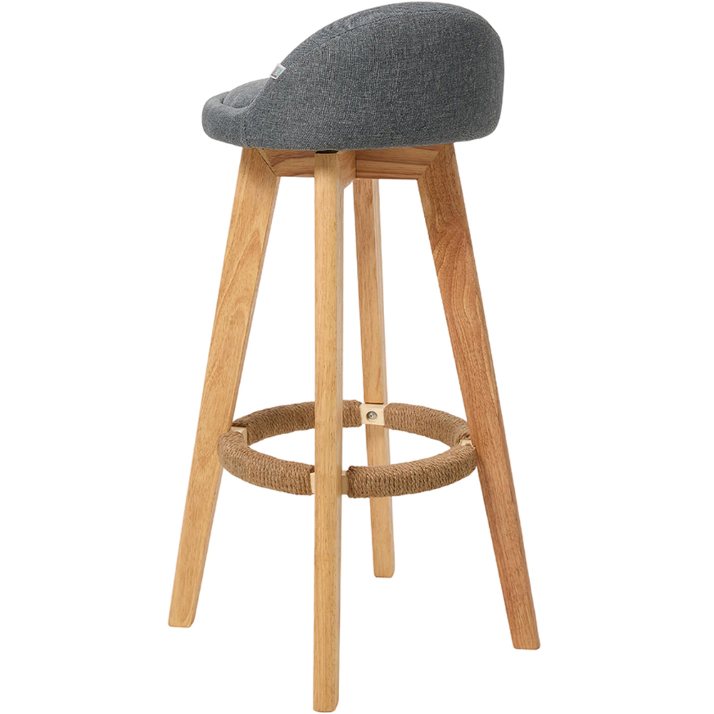 Living and Home Set of 2 Grey Linen Bar Stools with Wood Legs Image 4