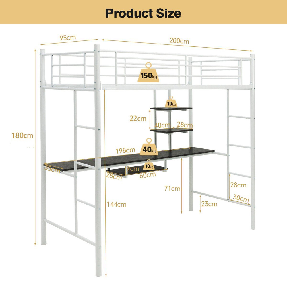 Costway Single White High Sleeper with Storage Image 9