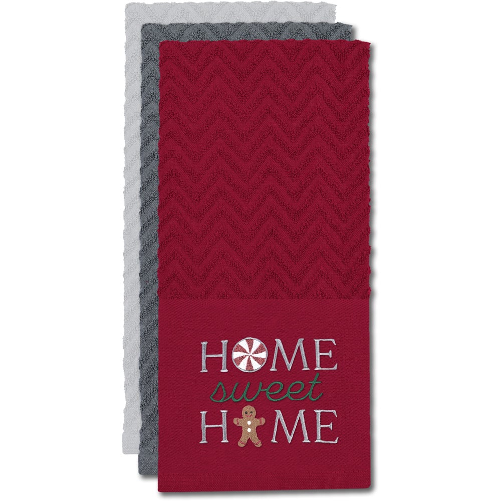 Noel Square Home Sweet Home Red Tea Towel 3 Pack Image 3