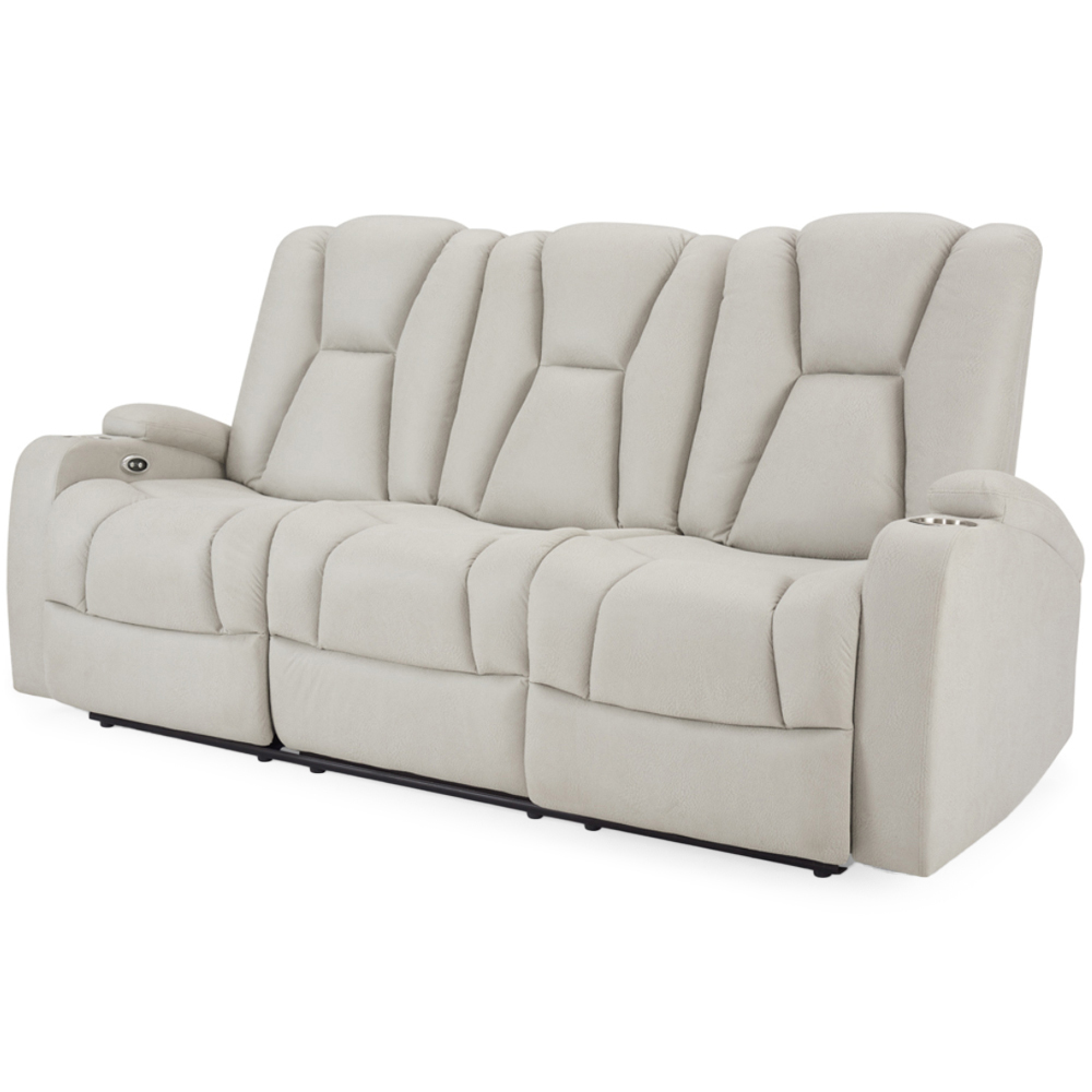 Home Detail Hannah 3 Seater Light Grey Air Leather Electric Recliner Sofa Image 2