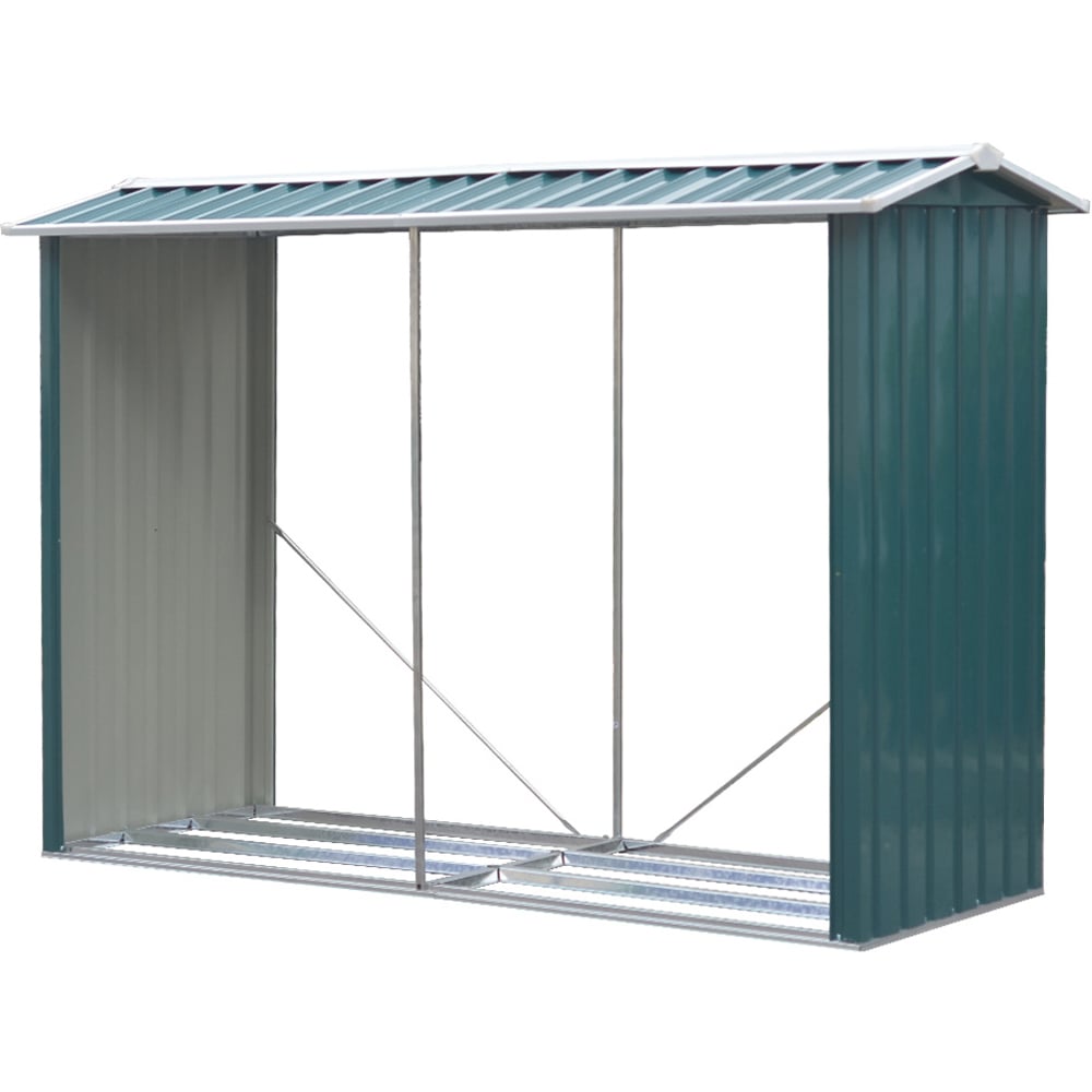 Living and Home 7.8 x 2.8ft Green Zinc Steel Log Storage Shed Image 1