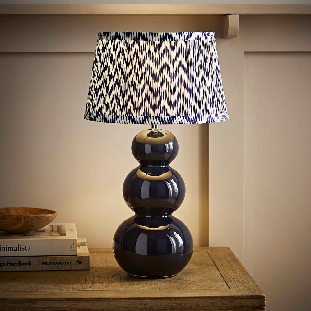 ValueLights Edie Chevron Pleated Shade Navy Bobble Ceramic Table Lamp with Bulb Image 6
