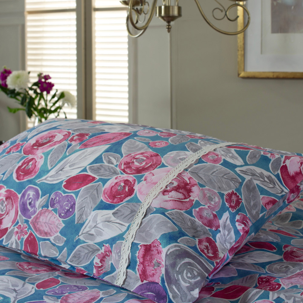 The Lyndon Company Super King Size Misty Blue Duvet Set with Cushion Cover Image 2