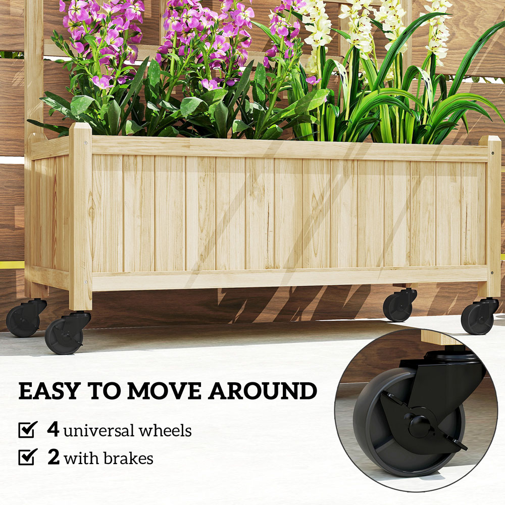 Outsunny Wooden Raised Garden Bed Planter with Trellis and Wheels 186 x 35 x 82.5cm Image 3
