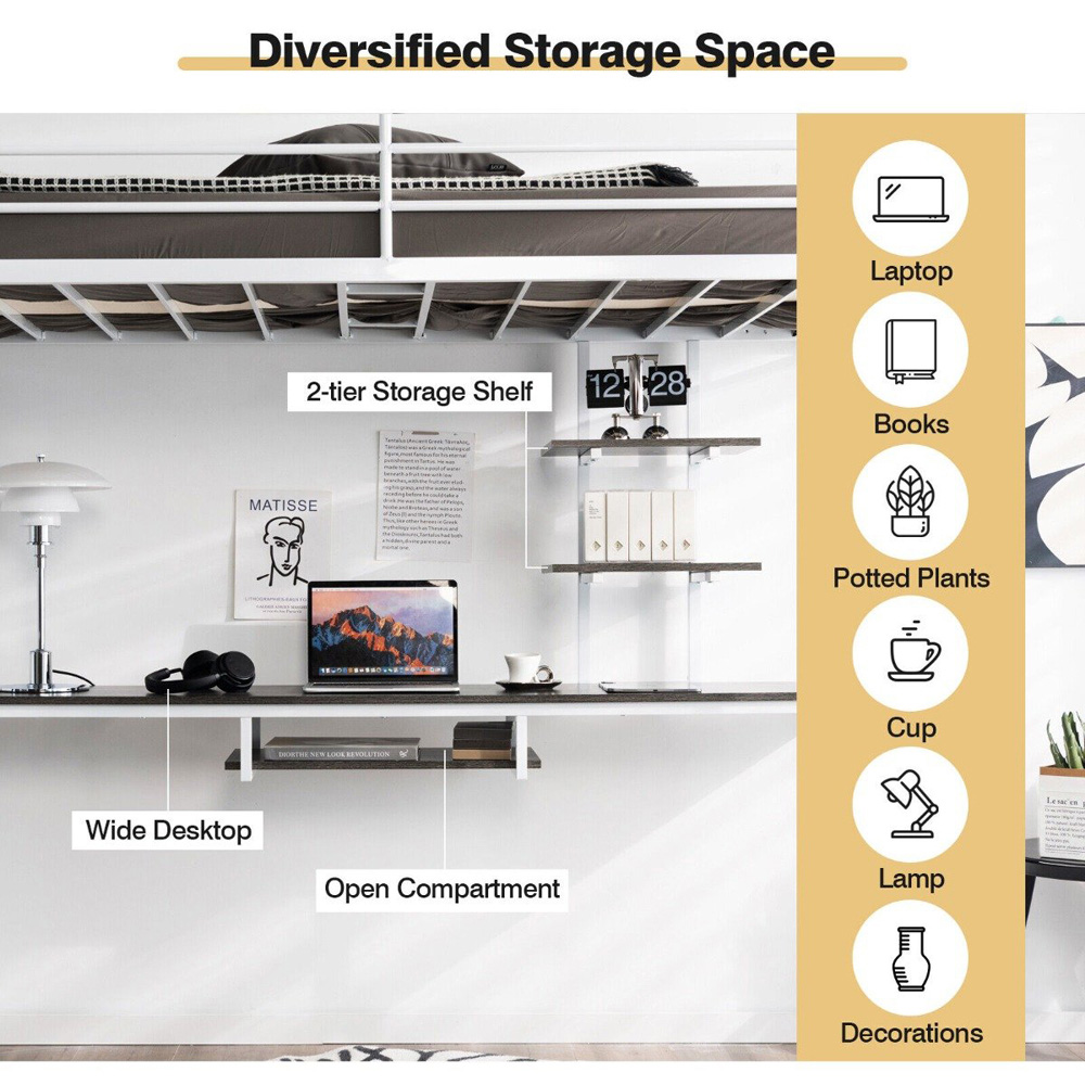 Costway Single White High Sleeper with Storage Image 6