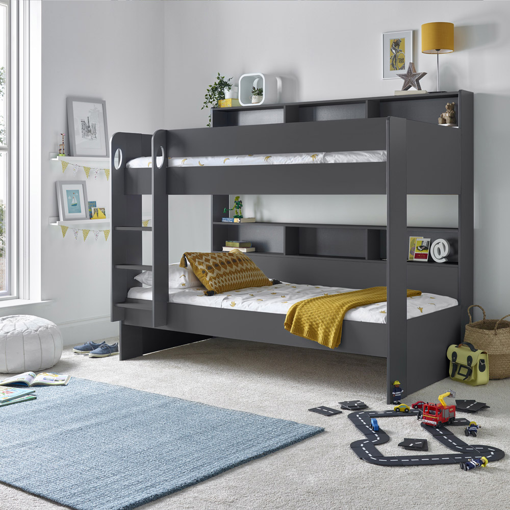 Oliver Onyx Grey Single Drawer Storage Bunk Bed with Memory Foam Mattresses Image 7