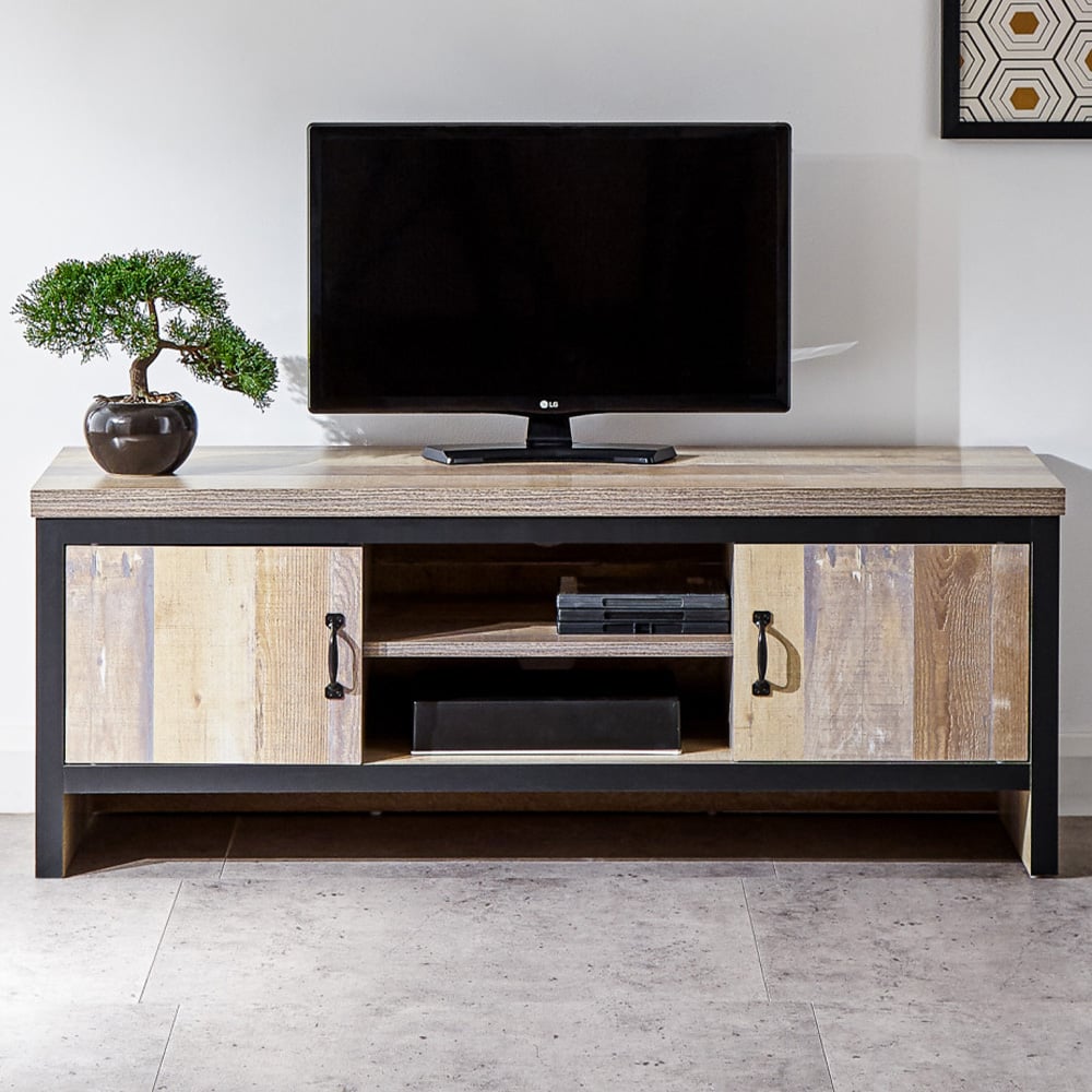 GFW Boston 2 Door 2 Shelf Oak TV Unit Image 1