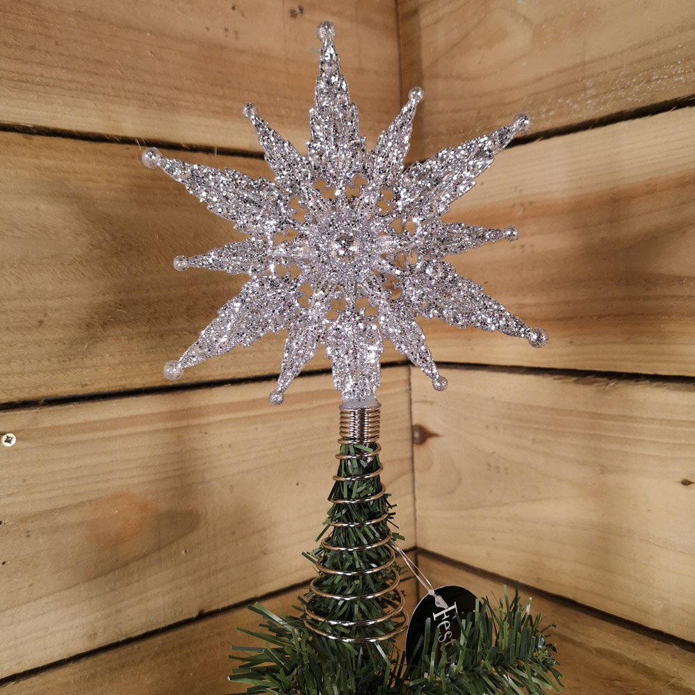 Samuel Alexander Silver Glitter Star Christmas Tree Topper 24cm Image 6