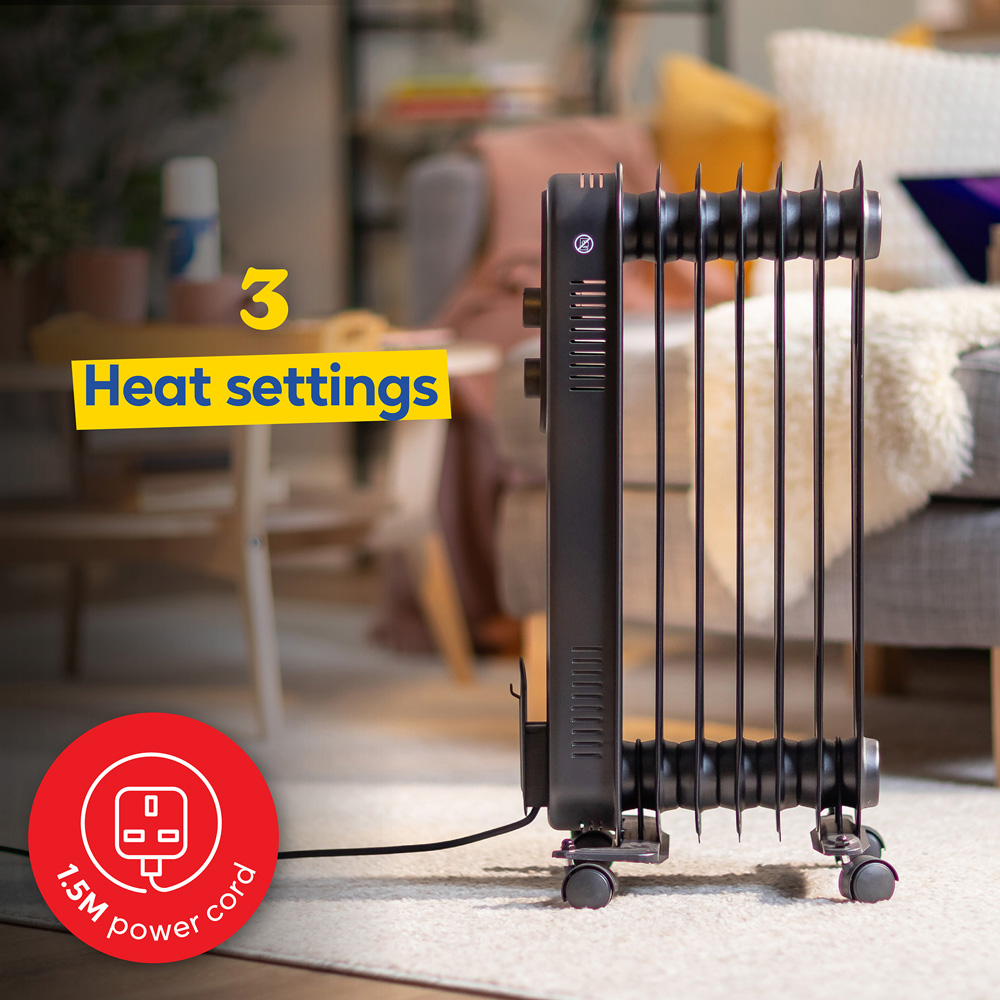 Russell Hobbs Matt Black 7-Fin Oil Filled Radiator 1500W Image 5