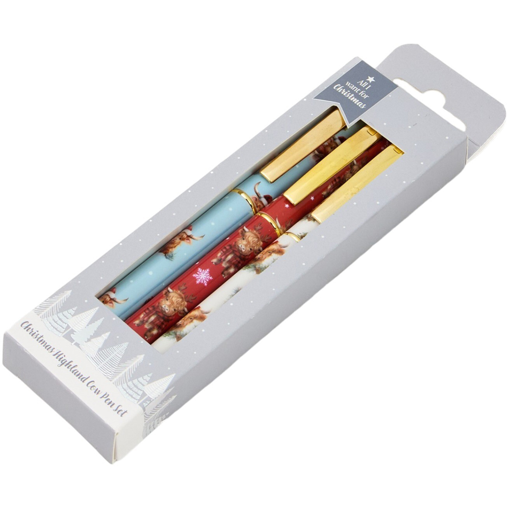 Pack of 3 Christmas Highland Cow Pens Image 3