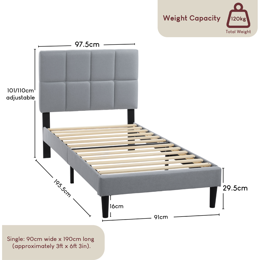 VIDA DESIGNS Velmora Single Light Grey Linen Fabric Bed with Memory Foam Bonnell Spring Mattress Image 9