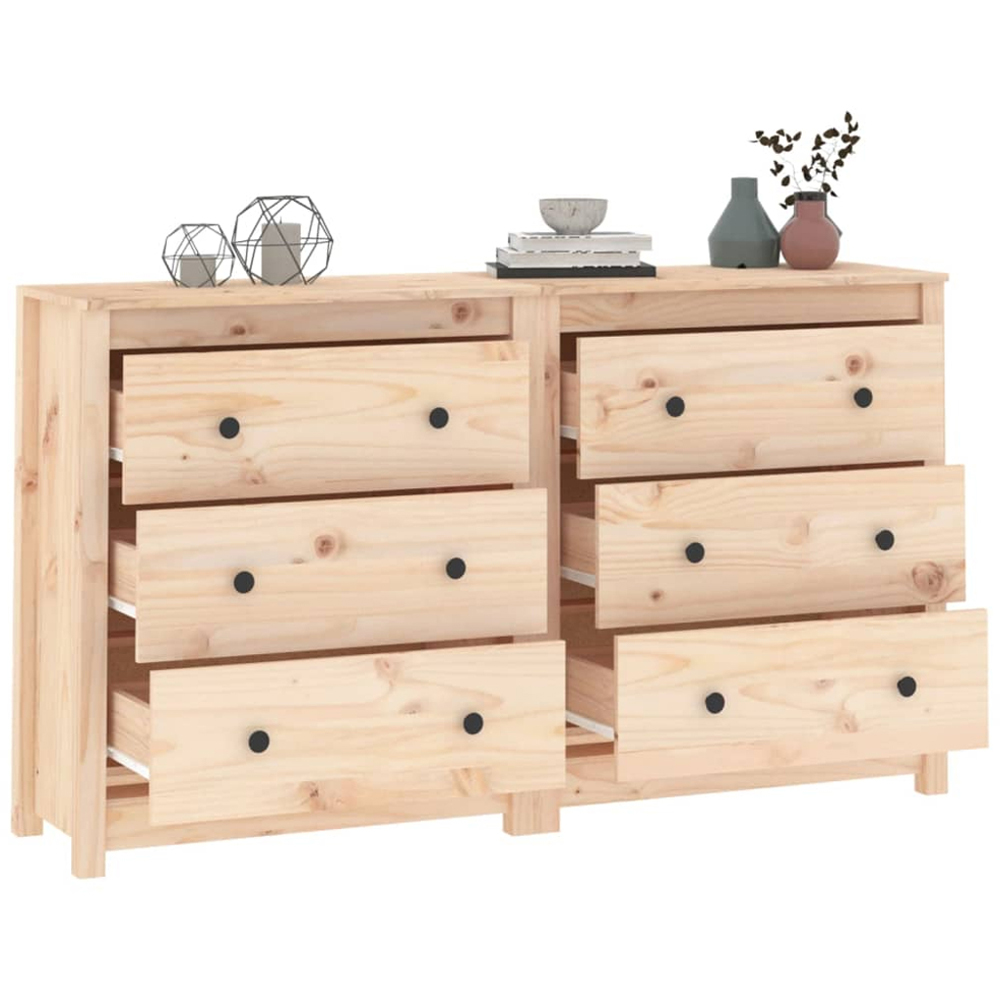 vidaXL 6 Drawer Natural Solid Pine Wood Sideboard Image 4