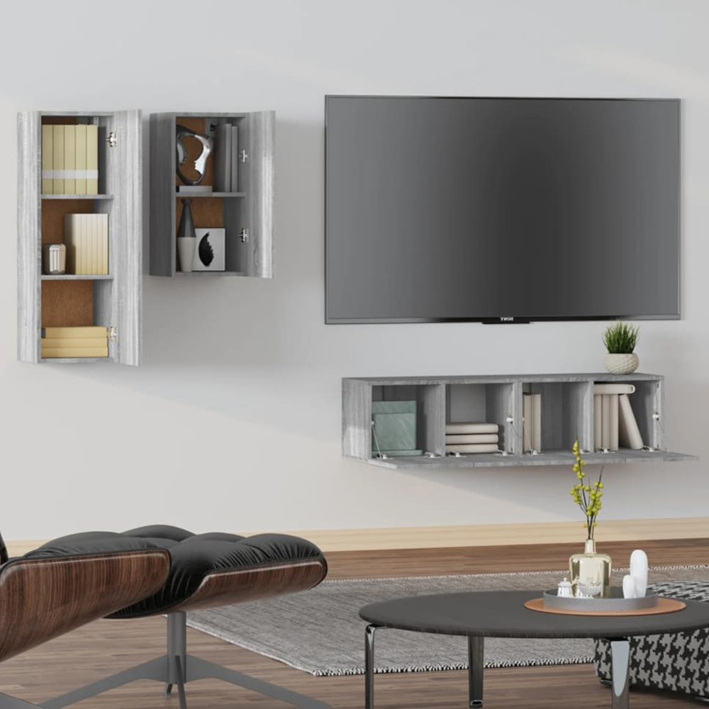 vidaXL 4 Door Grey Sonoma TV Cabinet Set of 4 Image 1