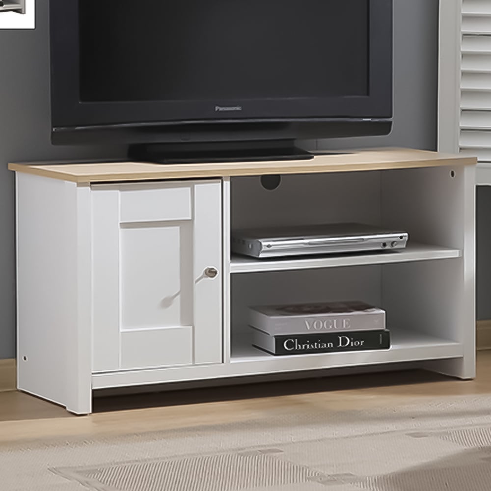 Brooklyn Single Door White and Oak TV Unit Image