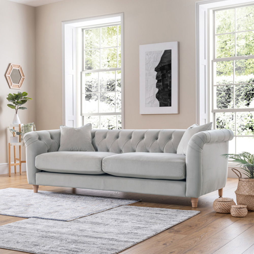 3 Seater Chalk Velvet Large Sofa Image 4
