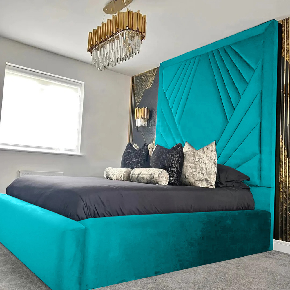 Eleganza Home Solia Super King Size Teal Plush Velvet Bed Frame with Headboard Image 1