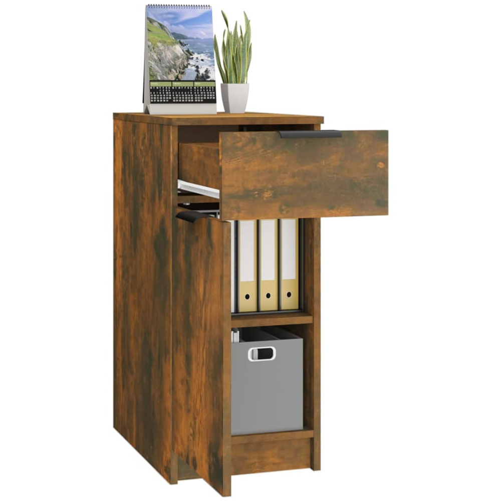 vidaXL Single Door Single Drawer Smoked Oak Desk Cabinet Image 4