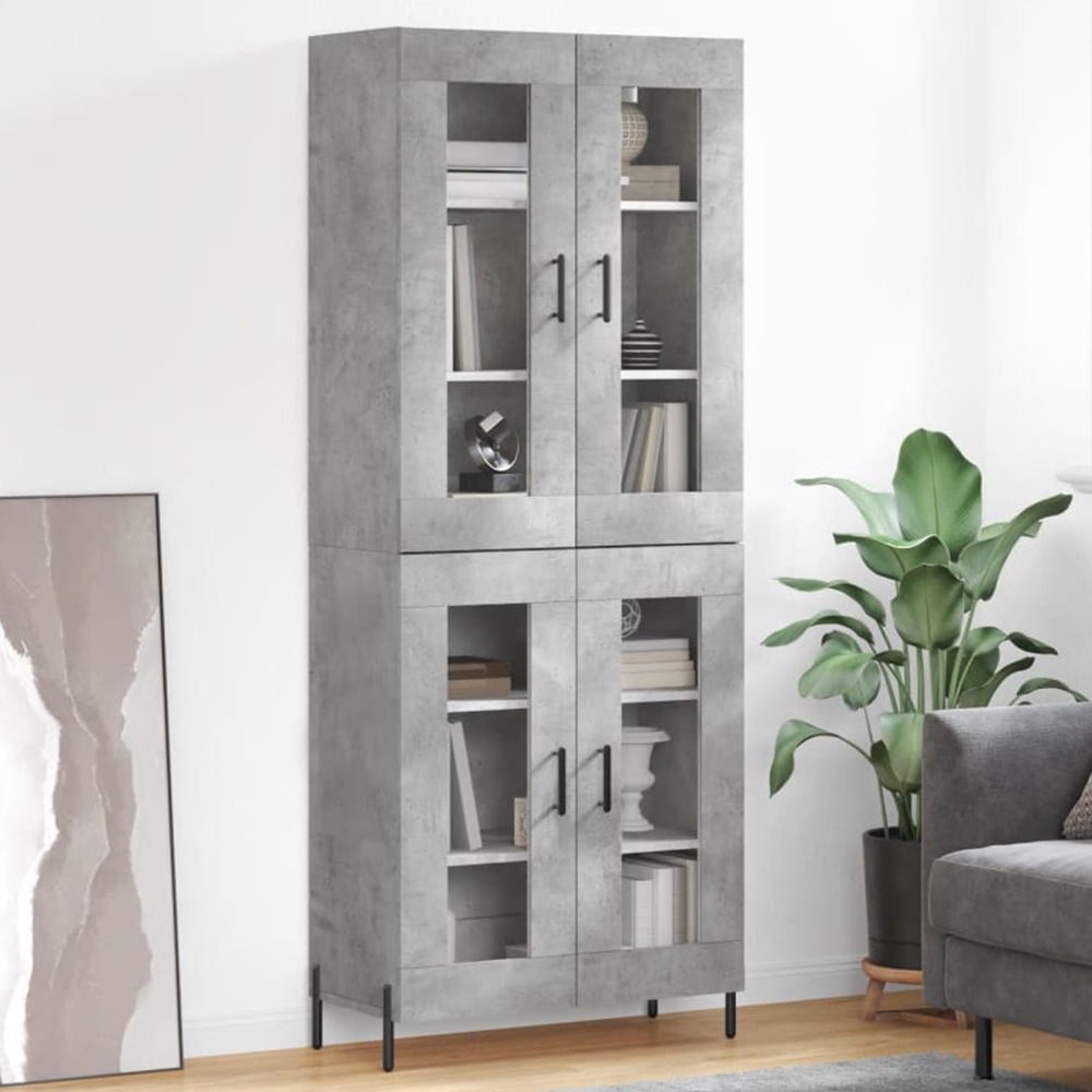 vidaXL 4 Glass Door Concrete Grey Highboard Image 1