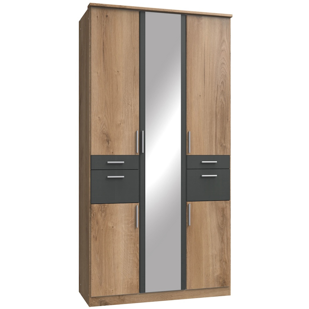 TJ'S Lyon 5 Door 4 Drawer Natural Mirrored Wardrobe Image 2