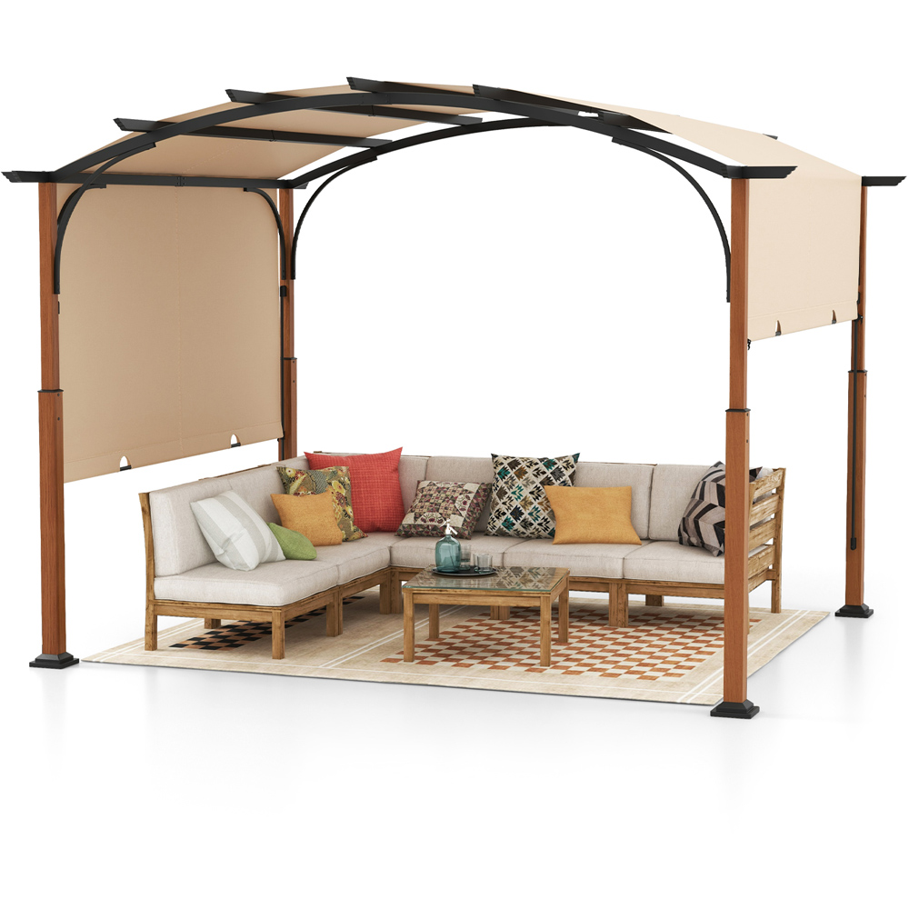 Costway 3 x 3.6m Beige Arched Retractable Pergola with Canopy Image 3