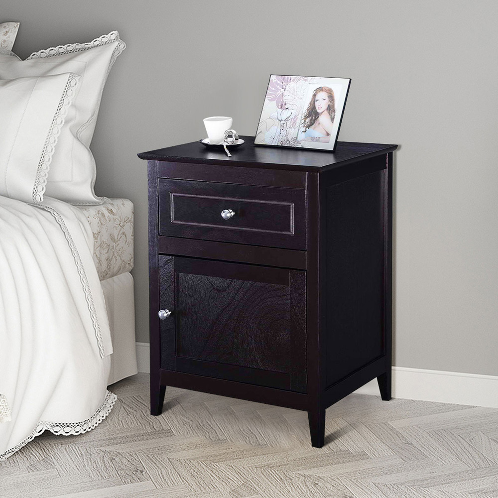 Costway Single Drawer Single Shelf Espresso Modern Nightstand Image 5