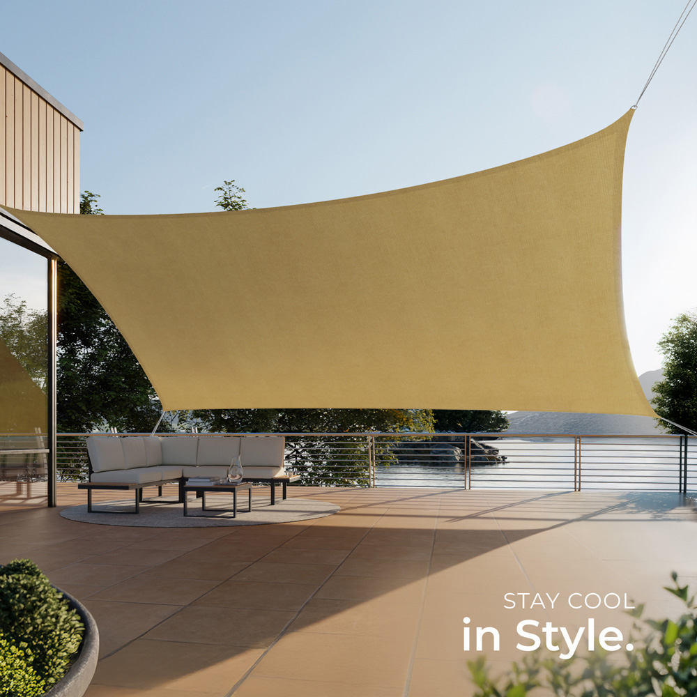 tectake Sonny Sand Water-Resistant Sun Shade Sail 400 x 600cm Image 7