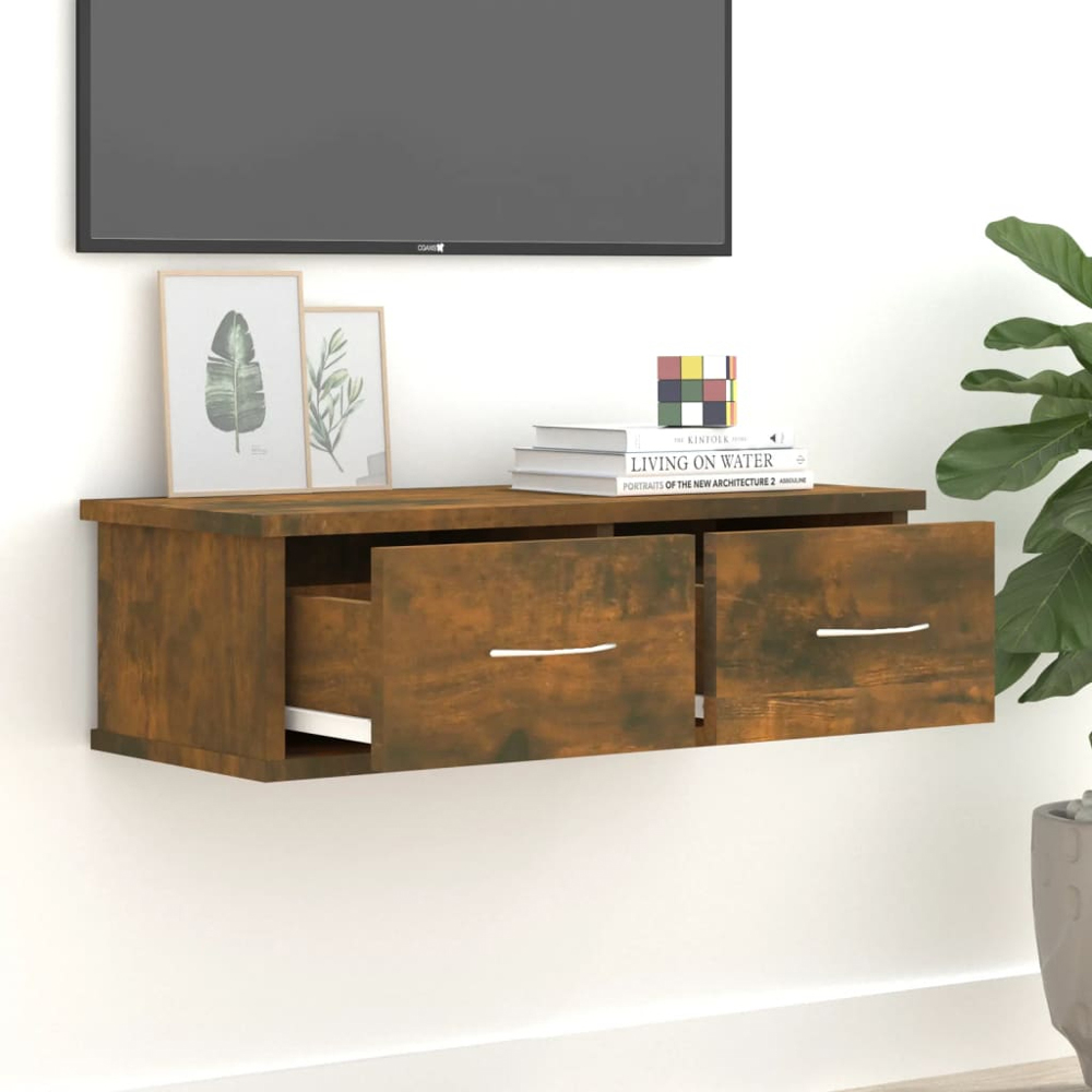 vidaXL 2 Drawer Smoked Oak Wall Cabinet Image 6