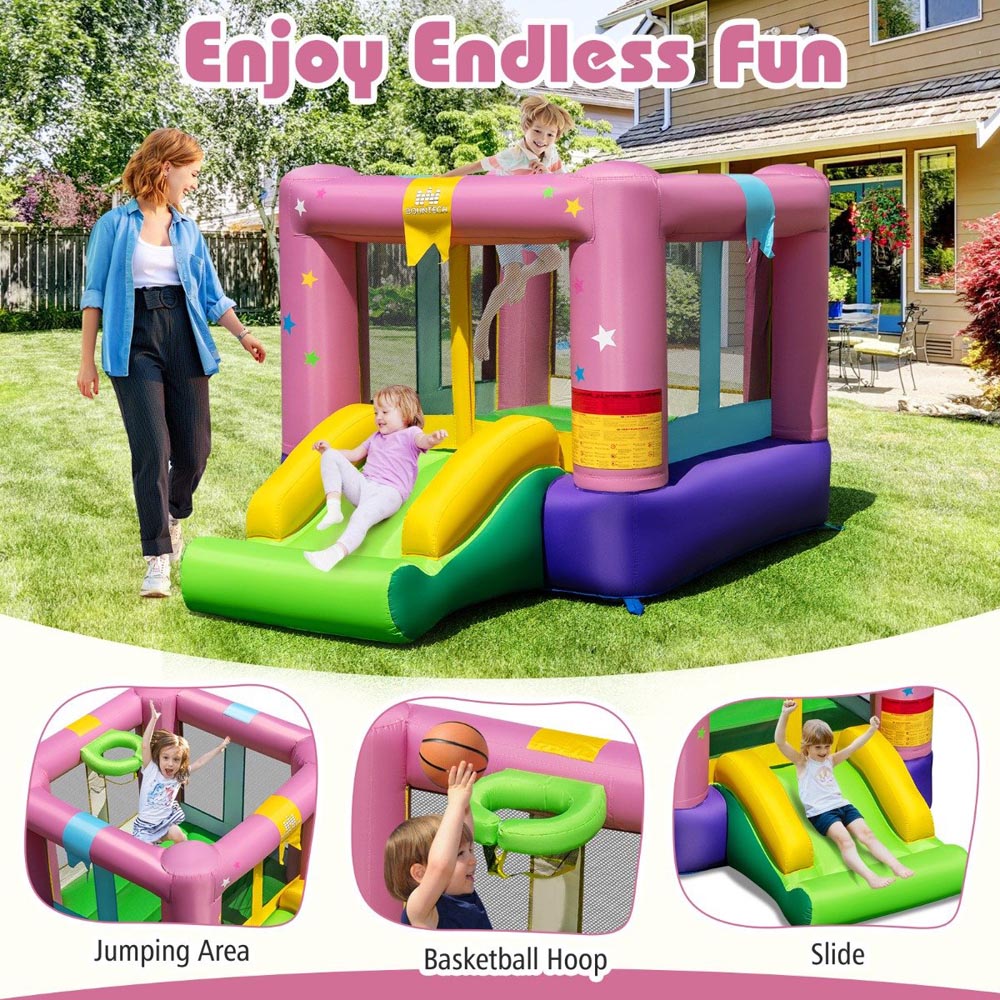 Costway Kids Inflatable Bounce House with Slide and Basketball Rim Play Set Image 4