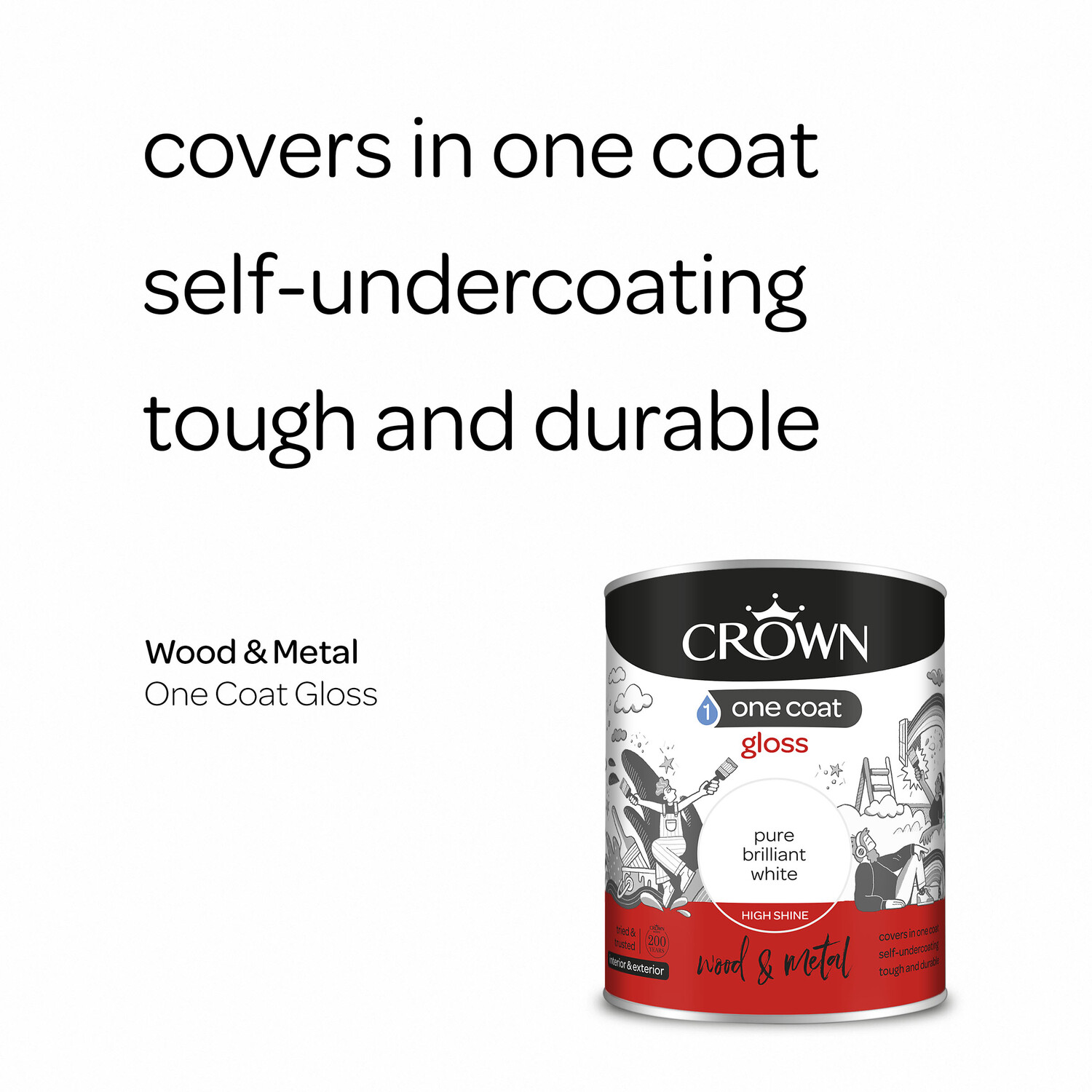 Crown One Coat Wood and Metal Pure Brilliant White Gloss Paint 750ml Image 7