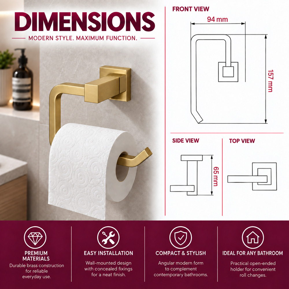 Go Bathrooms Froma Brushed Gold Wall-Mounted Toilet Roll Holder 157mm Image 5