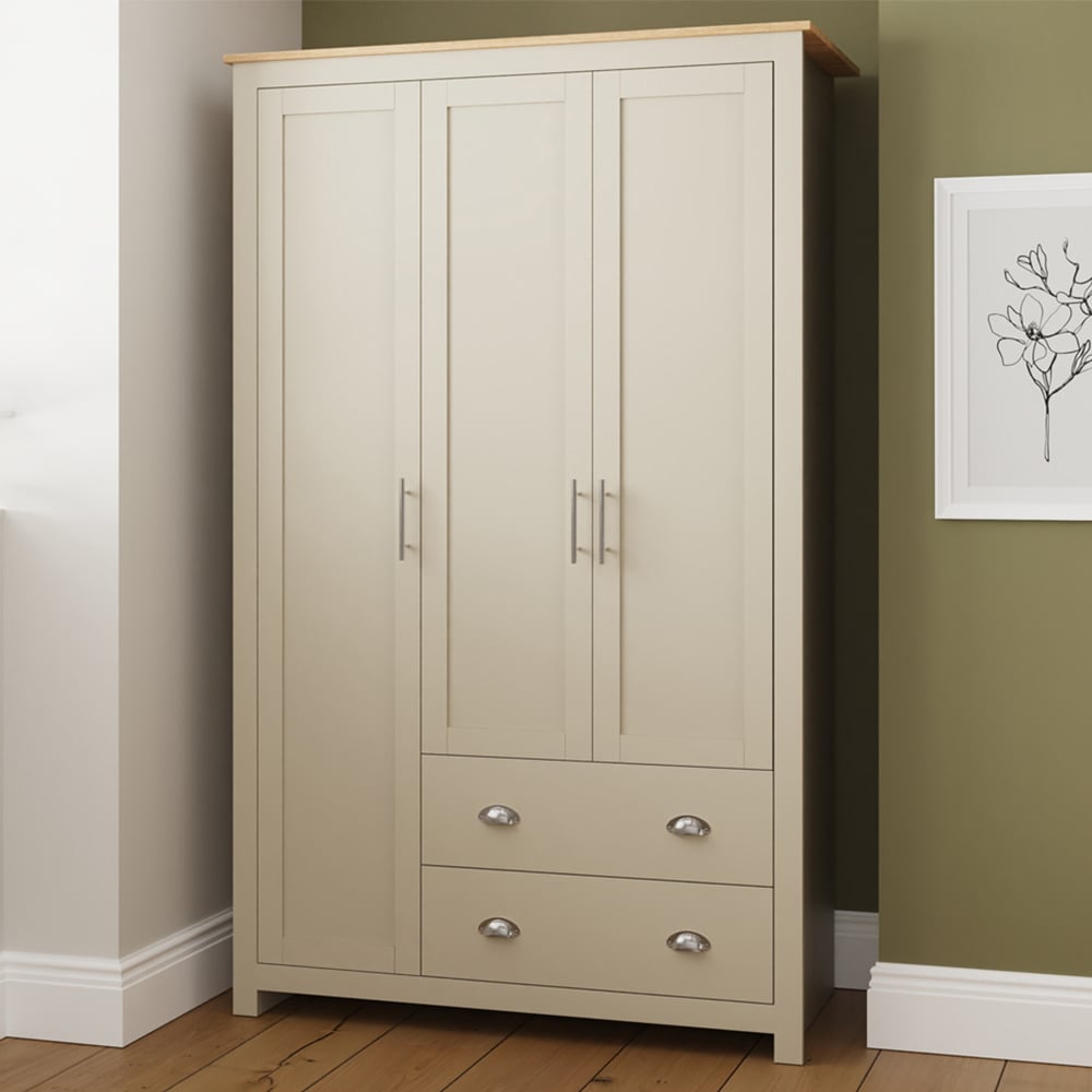 GFW Lancaster 3 Door 2 Drawer Cream Wardrobe Image 1
