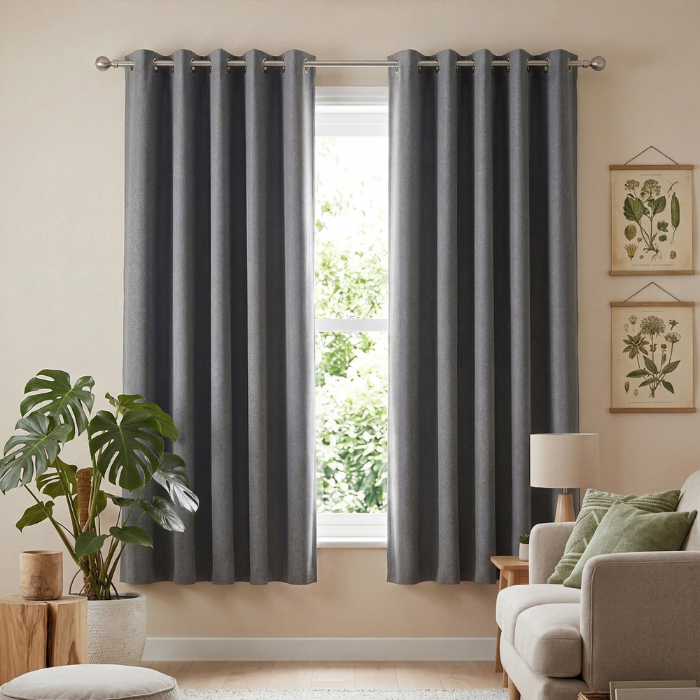 Living and Home Solid Grey Blackout Chenille Curtains 168 x 229cm Image 8