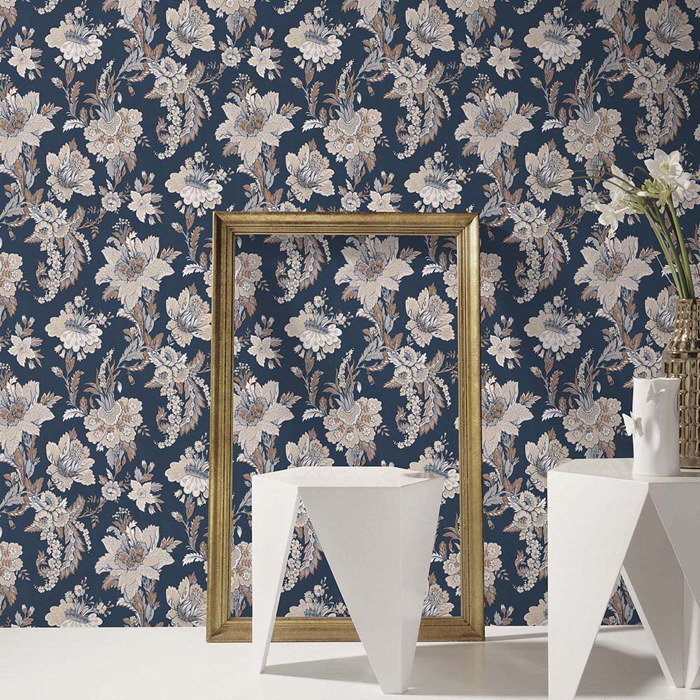 Erismann Heritage Edward Floral Navy Wallpaper Image 4