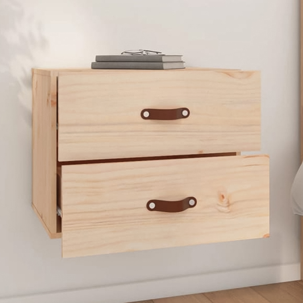 vidaXL 2 Drawer Natural Wall Mounted Bedside Cabinet Image 1