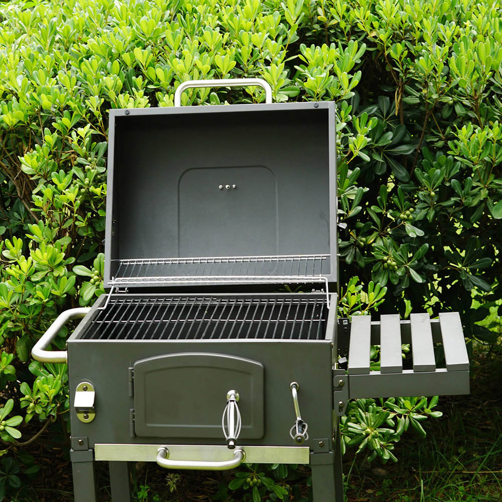 Eurotrade Black Rectangular Garden Charcoal Barbeque Grill with Trolley Wheels Image 3