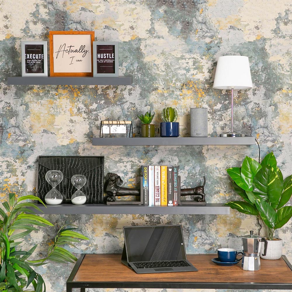 Harbour Housewares 60cm 3 Pack Grey Floating Wall Shelf Image 8