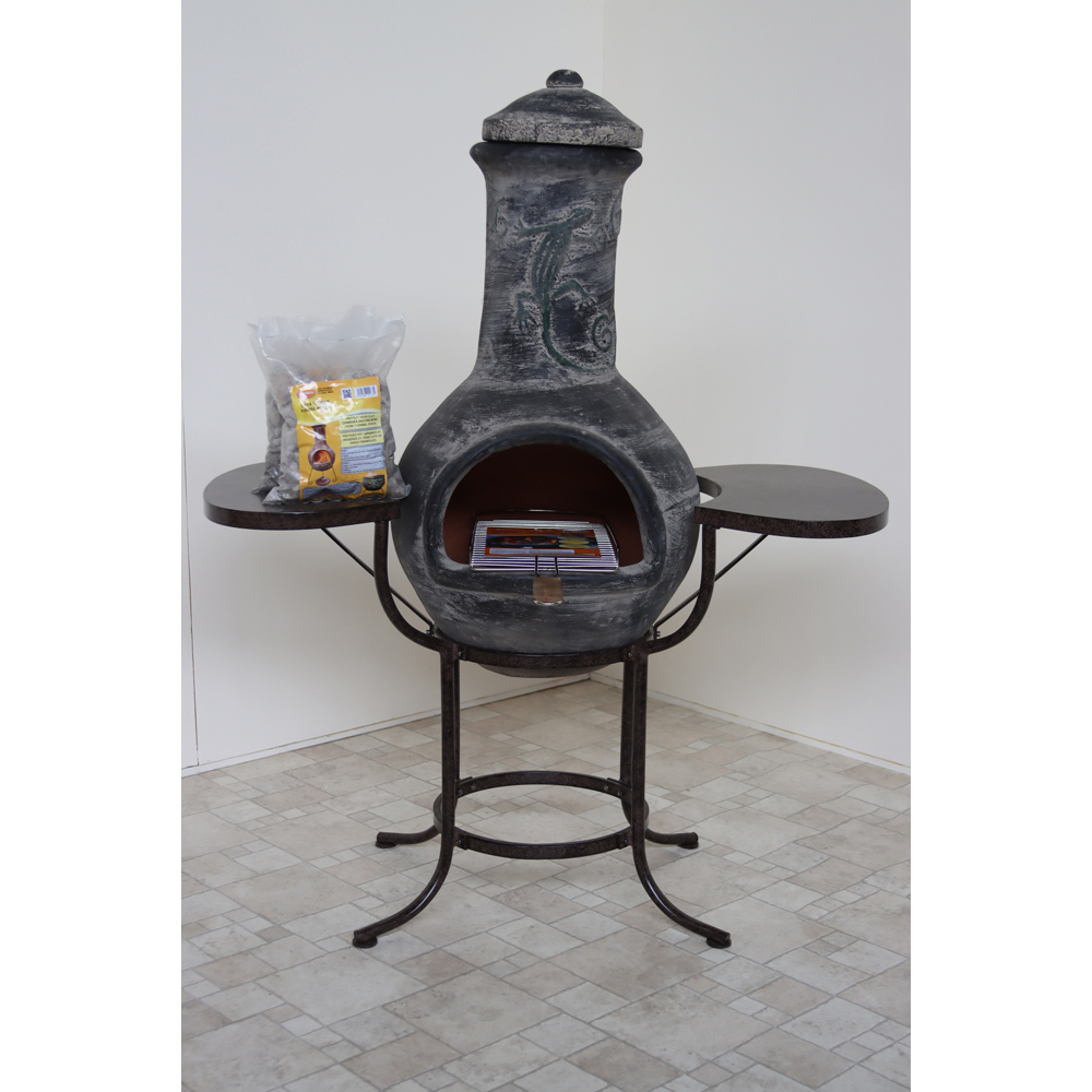 Gardeco BBO-C8IGUA.73 Grill Lava Stones and Cradle Clay Chiminea BBQ Bundle Image 2