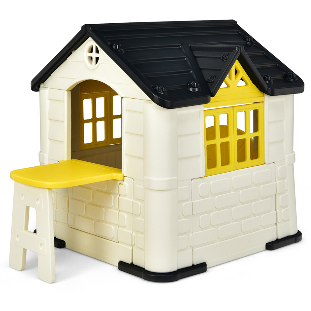 Costway Yellow Cottage Pretend Play Centre with Picnic Table Image 1