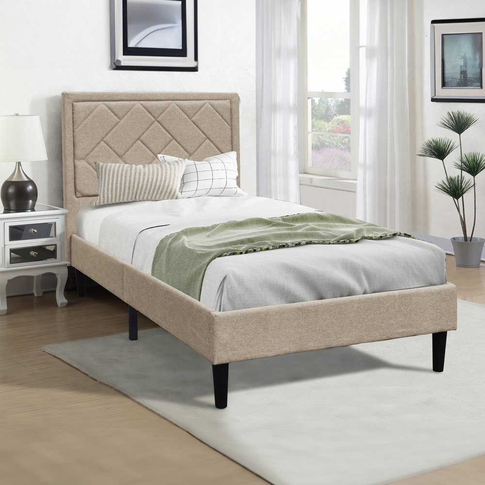 Brooklyn Single Stone Padded Headboard Bed Frame Image 3