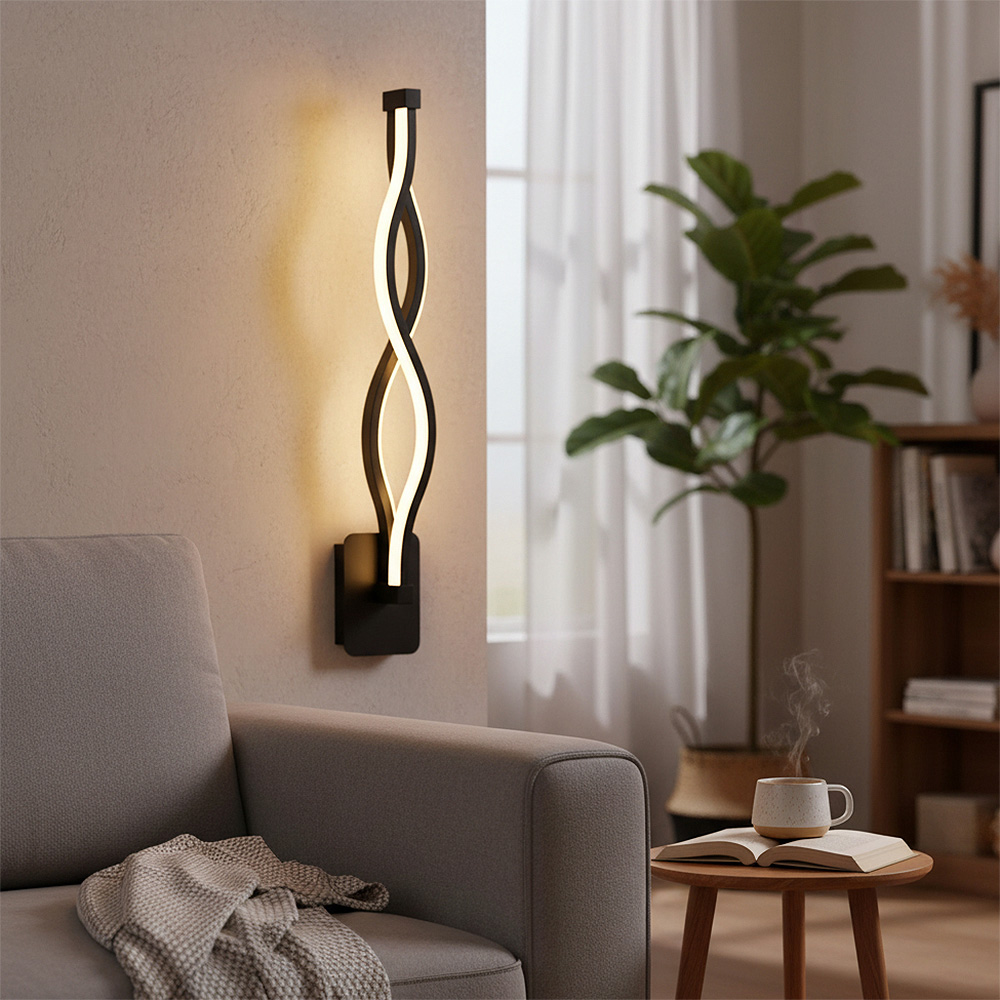 Living and Home Black LED Modern Wave Design Wall Light Image 7