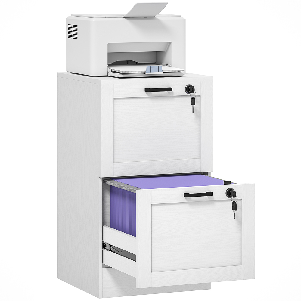 Portland 2 Drawer White Lockable Filing Cabinet with Keys Image 2