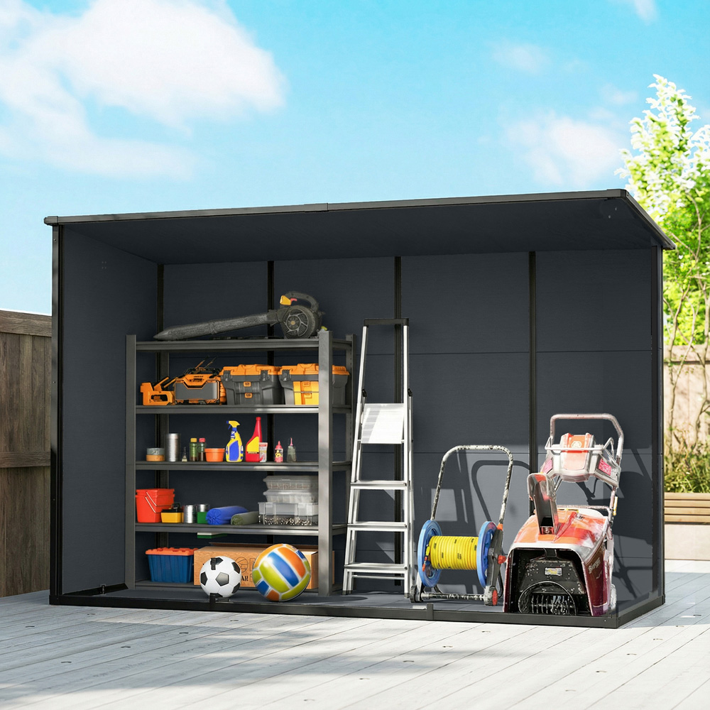 Outsunny 10 x 4ft Dark Grey Pent Garden Shed with Built-In Floor Image 5