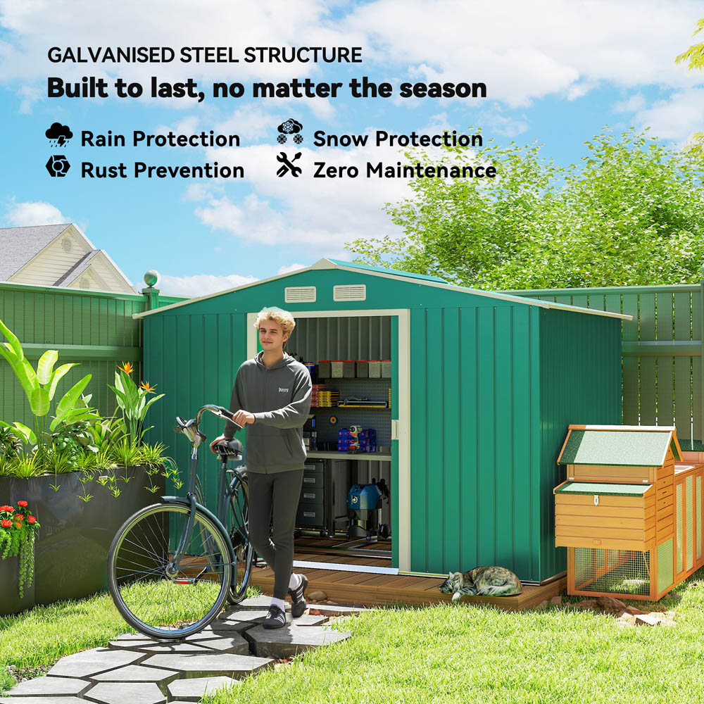 Outsunny 9 x 6ft Green Metal Apex Garden Shed Image 3