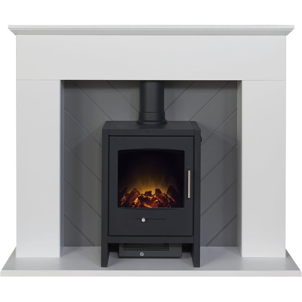 Adam Corinth Pure White and Grey Fireplace Suite with Bergen Electric Stove 48 inch Image 4