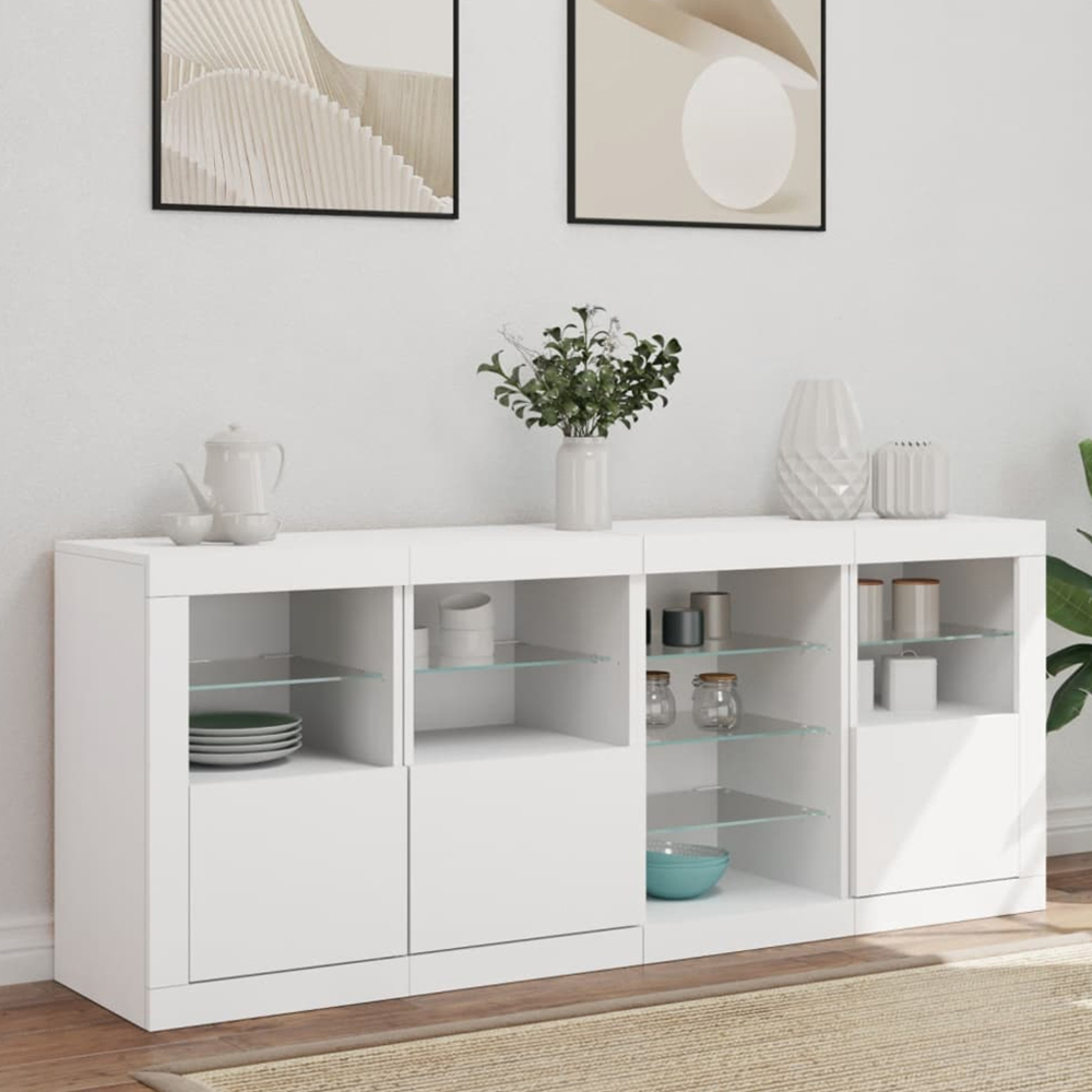 vidaXL 3 Door 10 Shelf White LED Sideboard Image 1