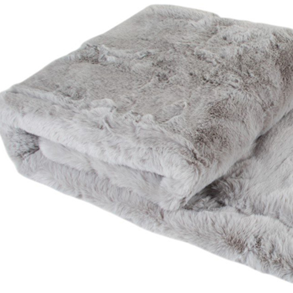 Large Rabbit Faux Fur Throw Grey Image 5