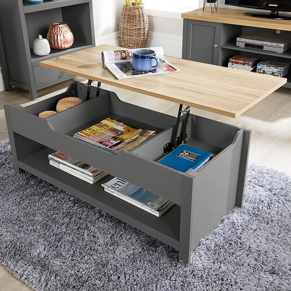 Home Source Avon 2 Shelf Graphite Lift Up Coffee Table Image 1