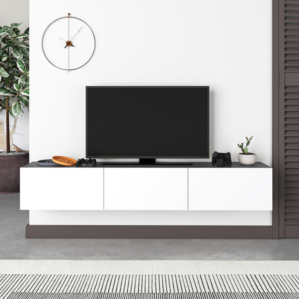 Decortie Francy 3 Door Anthracite and White Wall Mounted TV Unit Image 4