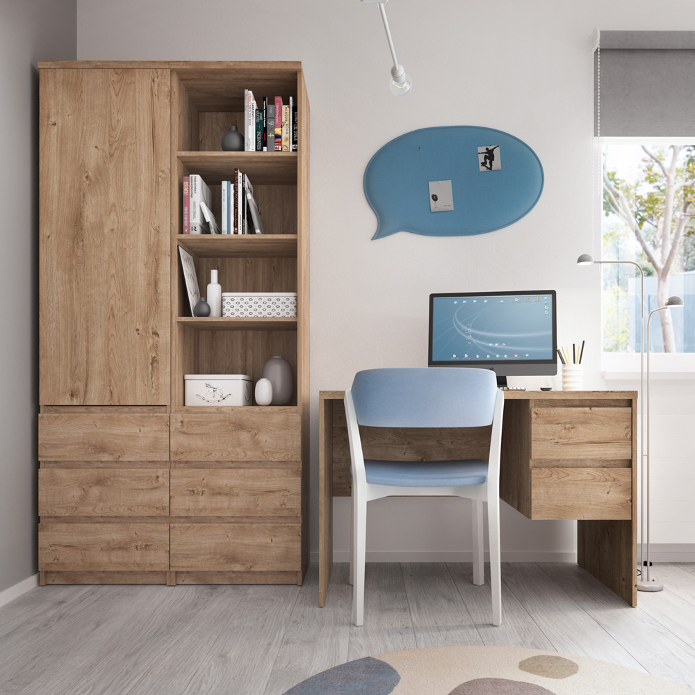Florence Fribo Single Door Single Drawer Twin Pedestal Desk Oak Image 5